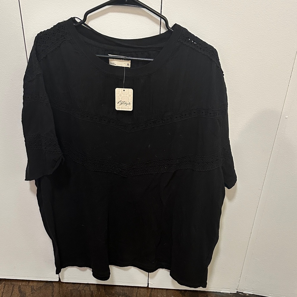 We The Free Black Lace Detail Blouse